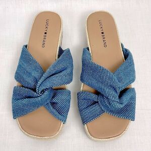 Lucky Brand Blue Slide Sandal Grenly Sz 8M Denim Espadrille Platform Slip On